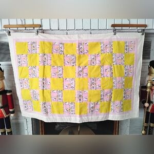 Floral Patchwork Quilt in Pink and Yellow